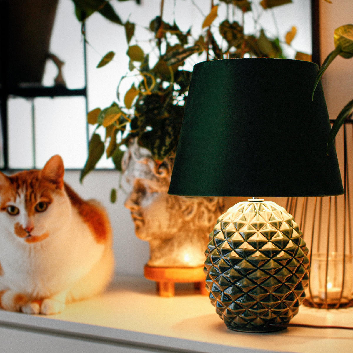 TISCHLAMPE FRUCTU, Grün - Grün, Keramik/Textil (25/25/38cm) - KONSIMO®