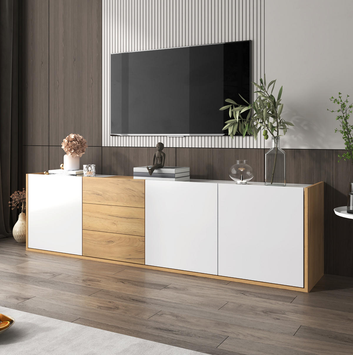 TV-ELEMENT mit 3 Türen und 3 Schubladen 171,5 cm Weiß Holzfarbe - Weiß, Holzwerkstoff (35/47/171.5cm) - Beauniv