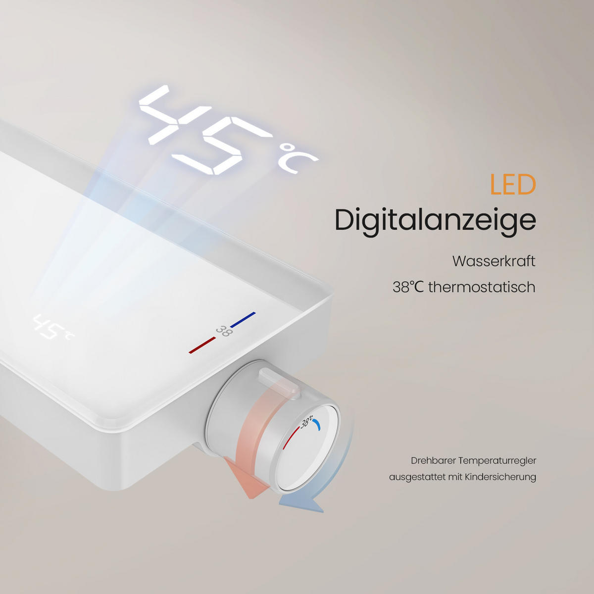 ÜBERKOPFBRAUSESET mit Thermostat Drei Wasserauslassmethoden Weiß - Weiß, Metall (13.5/106/44.6cm) - EMKE