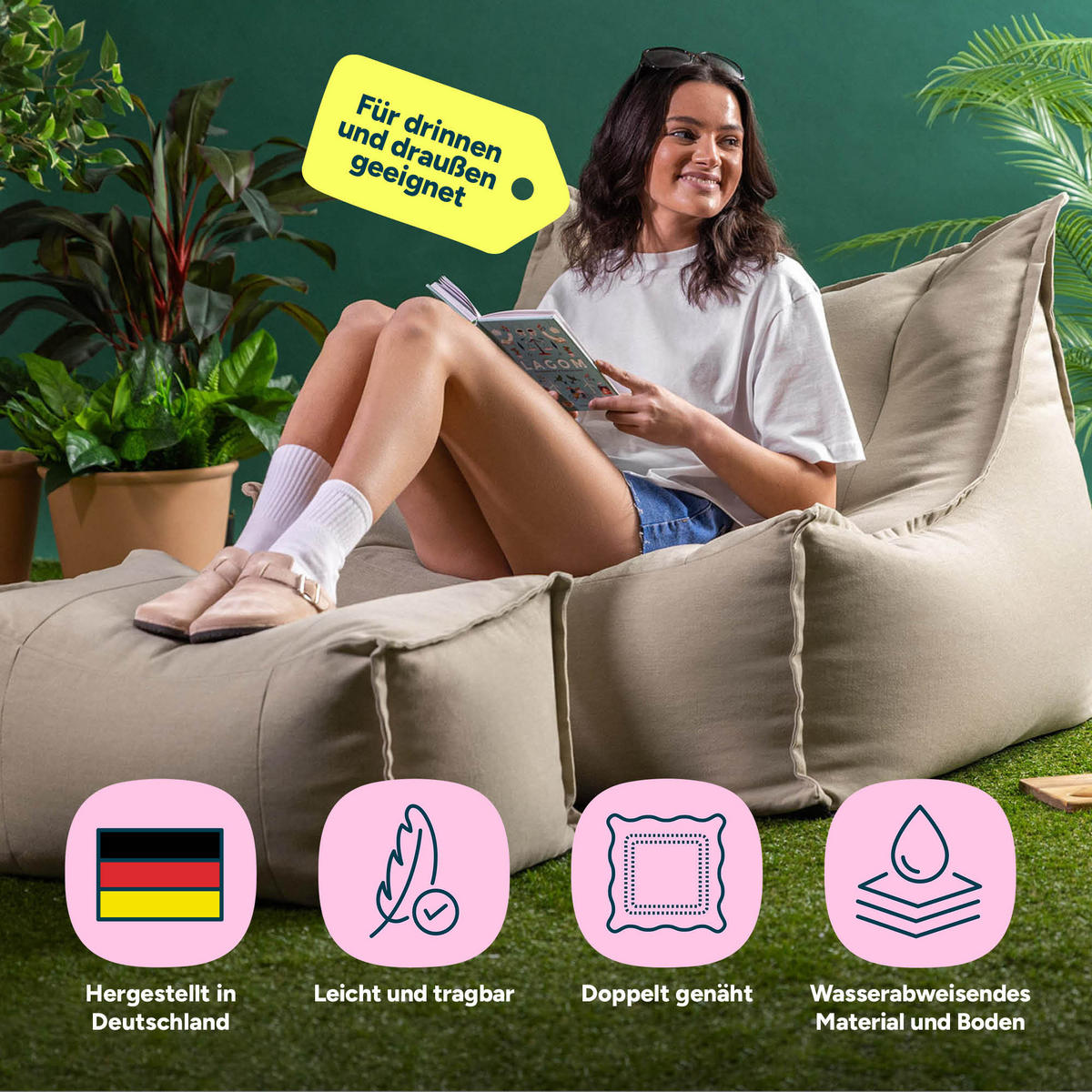 SITZSACK Outdoor-Sessel Alto + Hocker - Beige, Textil (94/75/94cm) - icon