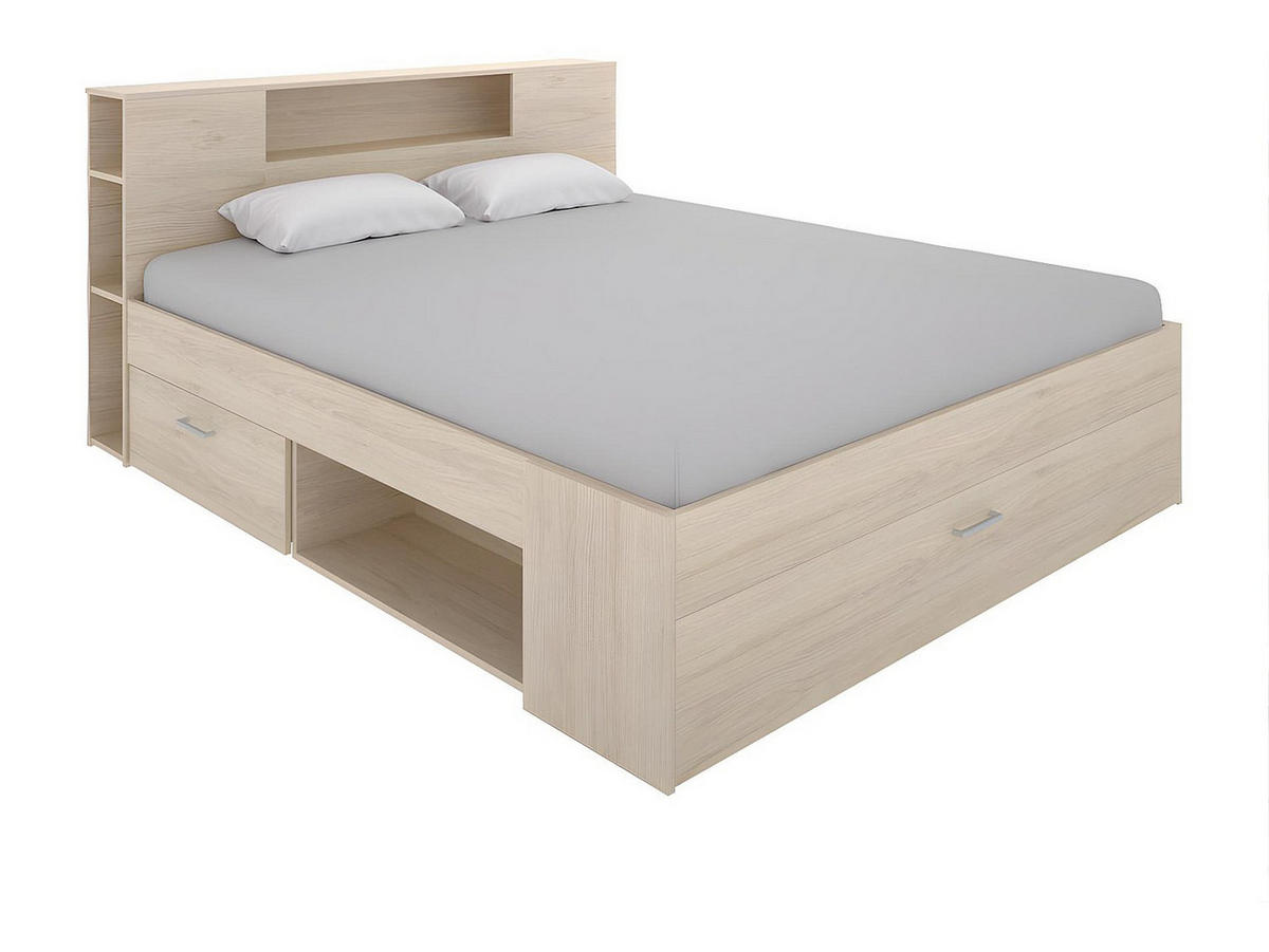 BETT mit Kopfteil, Stauraum & Schubladen - 140 x 190 cm - Naturfarben - LEANDRE - Naturfarben, Holz (149.6/218.5cm) - Vente-Unique
