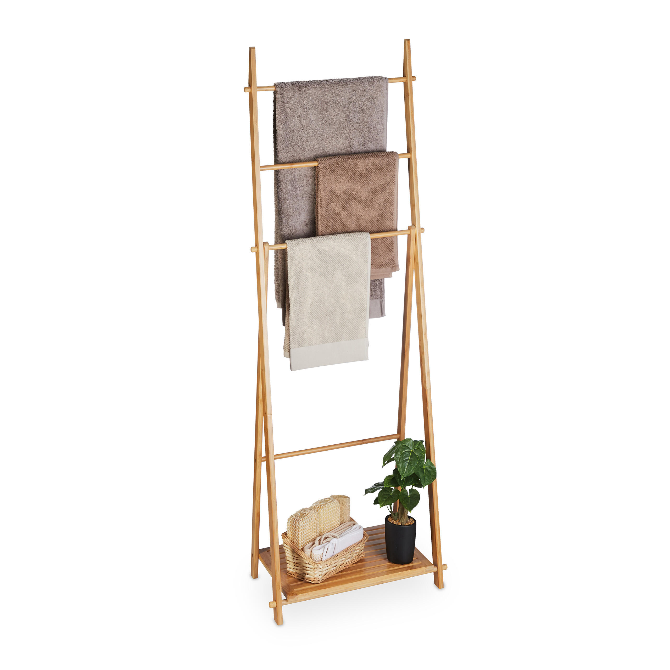 HANDDUKSST&Auml;LL Natur bambu 4 st&auml;nger f&auml;llbar Ljusbrun 153/53/30 cm