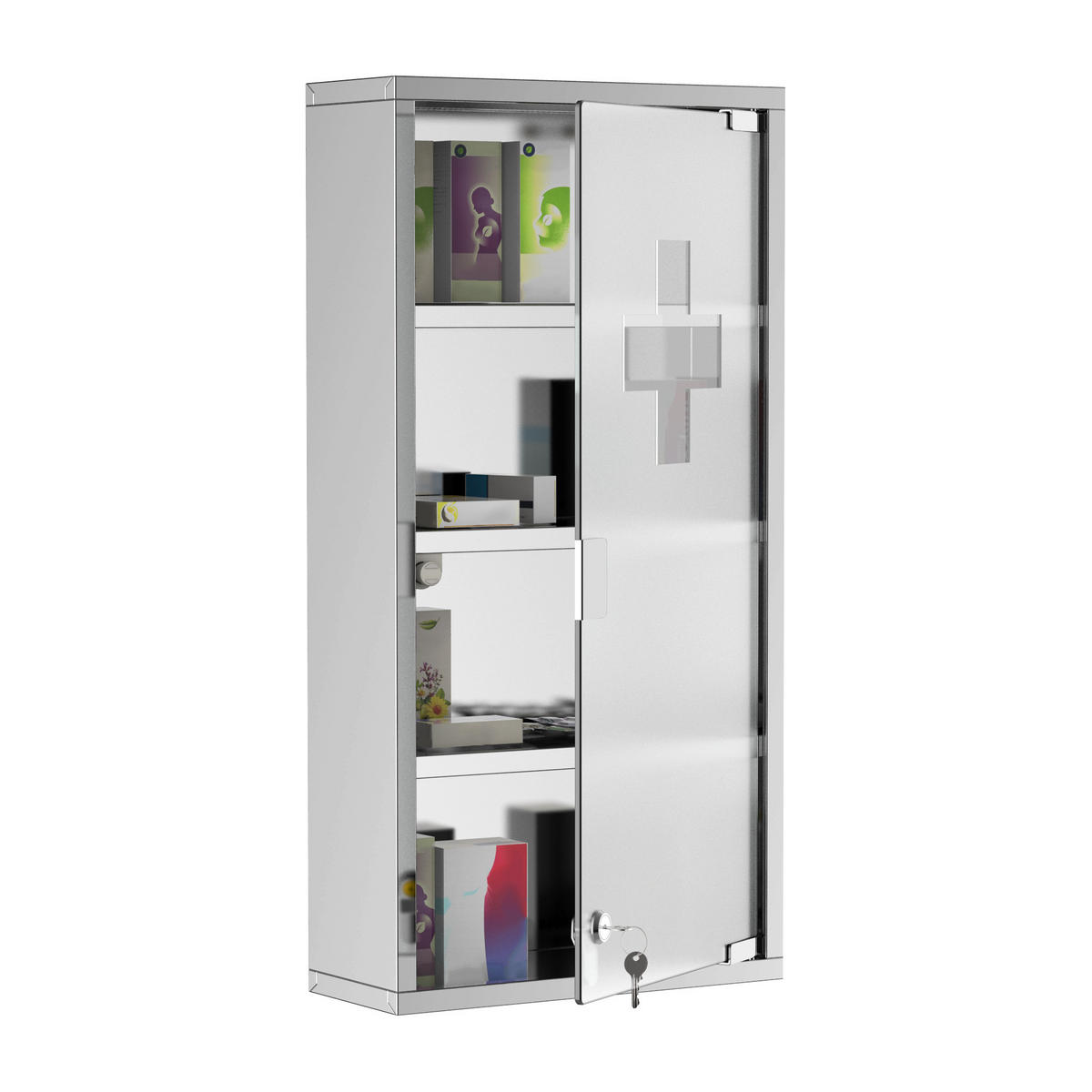 MEDIZINSCHRANK Silberfarben 30/12/60 cm abschließbar - Grau, Metall (30/60/12cm) - PANGIVO