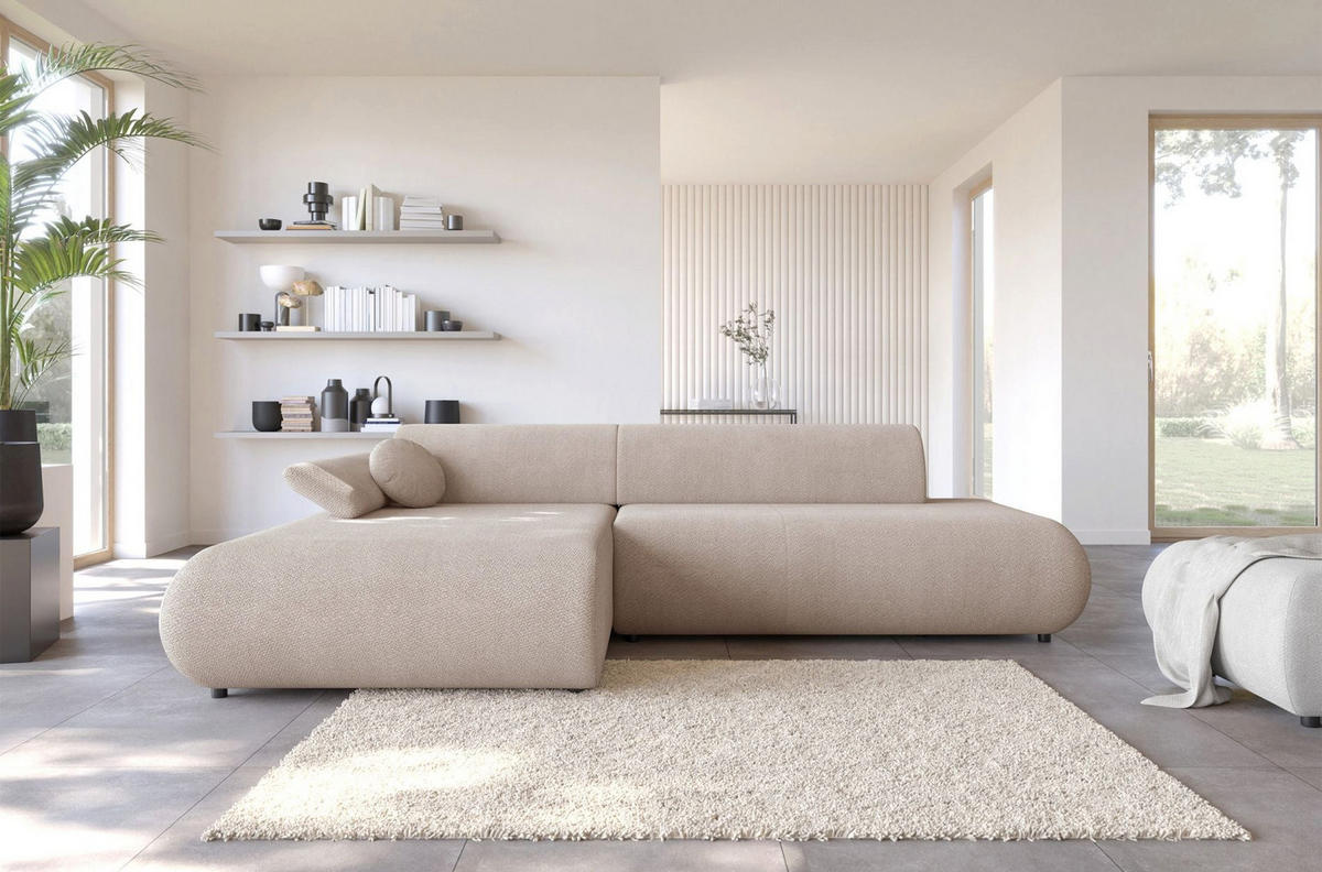 ECKSOFA Armone Hellbeige Chenille - Ecru/Schwarz, Kunststoff/Textil (286/173.5cm) - Selsey
