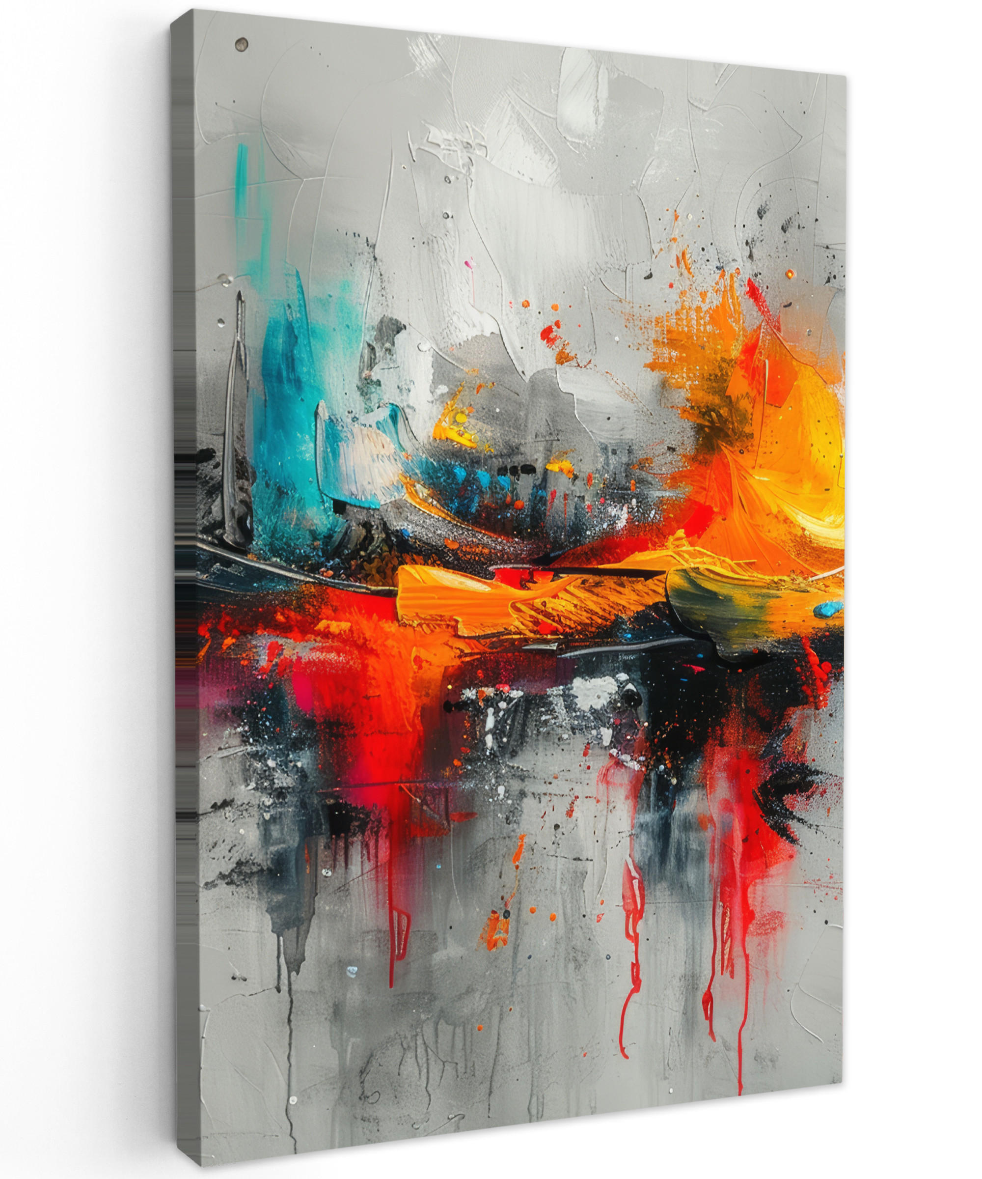 LEINWANDBILD Moderne Kunst - Orange - Grau - Abstrakt 60x90 cm - Hellgrau, Textil (60/90cm) - MuchoWow