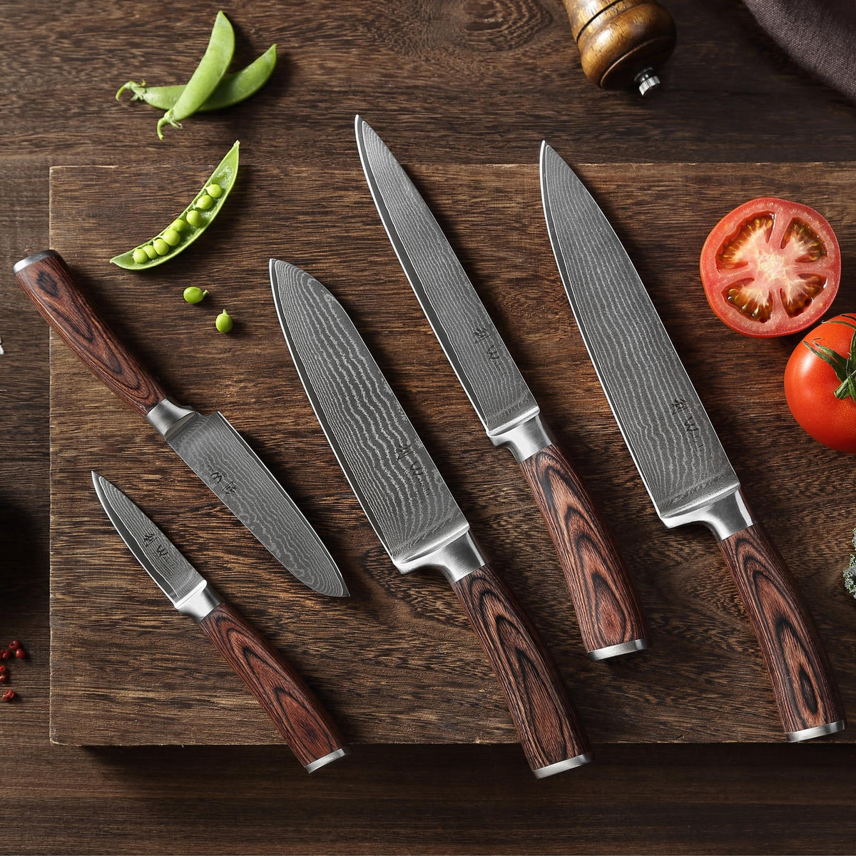 KÜCHENMESSER Set 5-teilig I EDIB - Braun, Holz/Metall - Wakoli