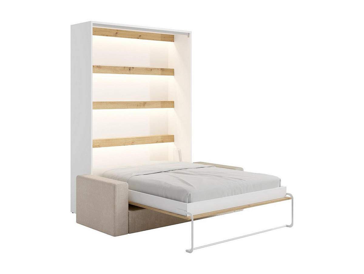 SCHRANKBETT - 2 Personen - holz - naturfarben hell, weiß Rapili - Naturfarben/Weiß, Holz (160/200cm) - Vente-Unique