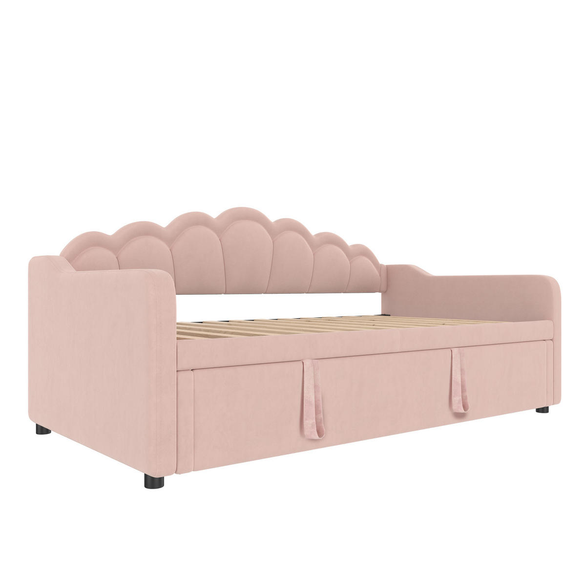 TAGESBETT 180/200 cm rosa aus Samt mit Ausziehbett und LED - Rosa, Textil (90/200cm) - OKWISH