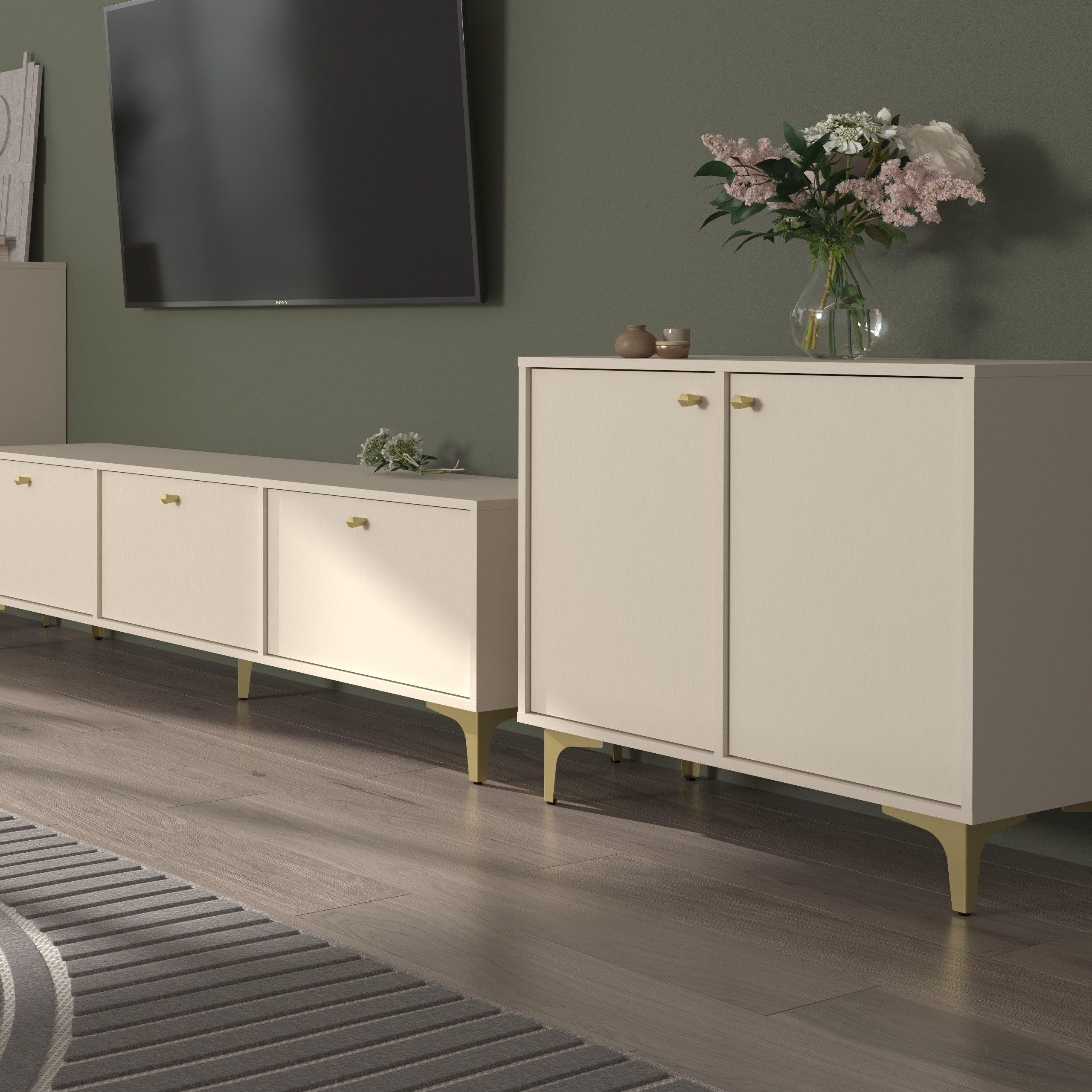 KOMMODE TORINO 84/94/41 cm mit 2 Schubladen 2 Türen Beige - Beige, Holzwerkstoff (84/94/41cm) - MASSENO