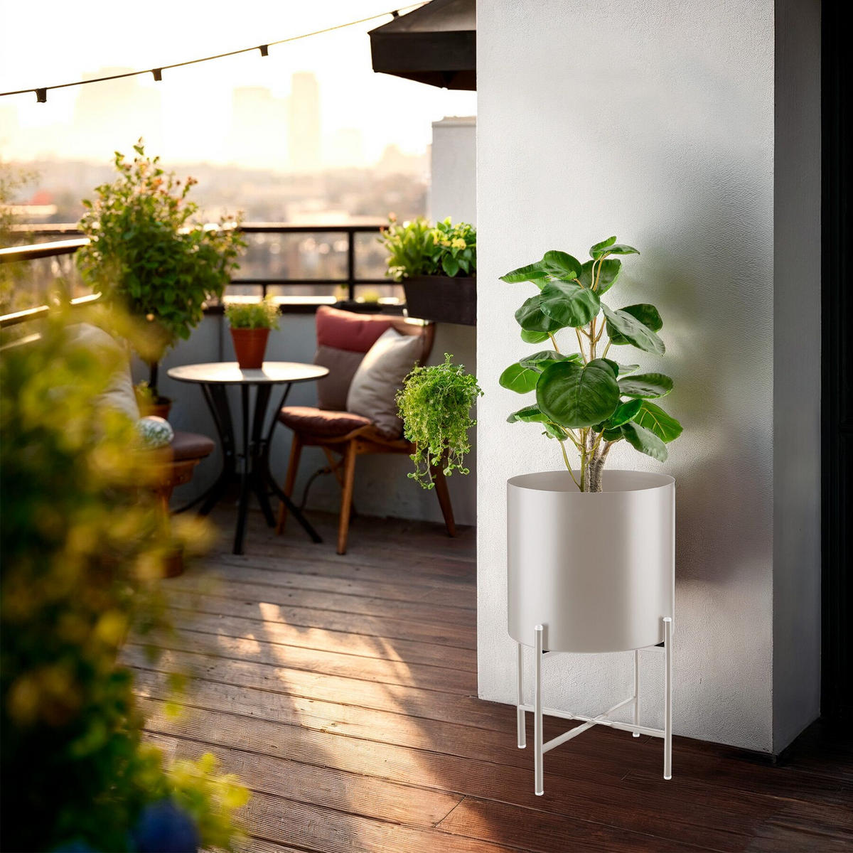 PFLANZENSTÄNDER 2er Set Mine, Anti-Rutsch-Pads, Belastbarkeit je 20 kg, taupe - Taupe, Metall (31/56/31cm) - tectake