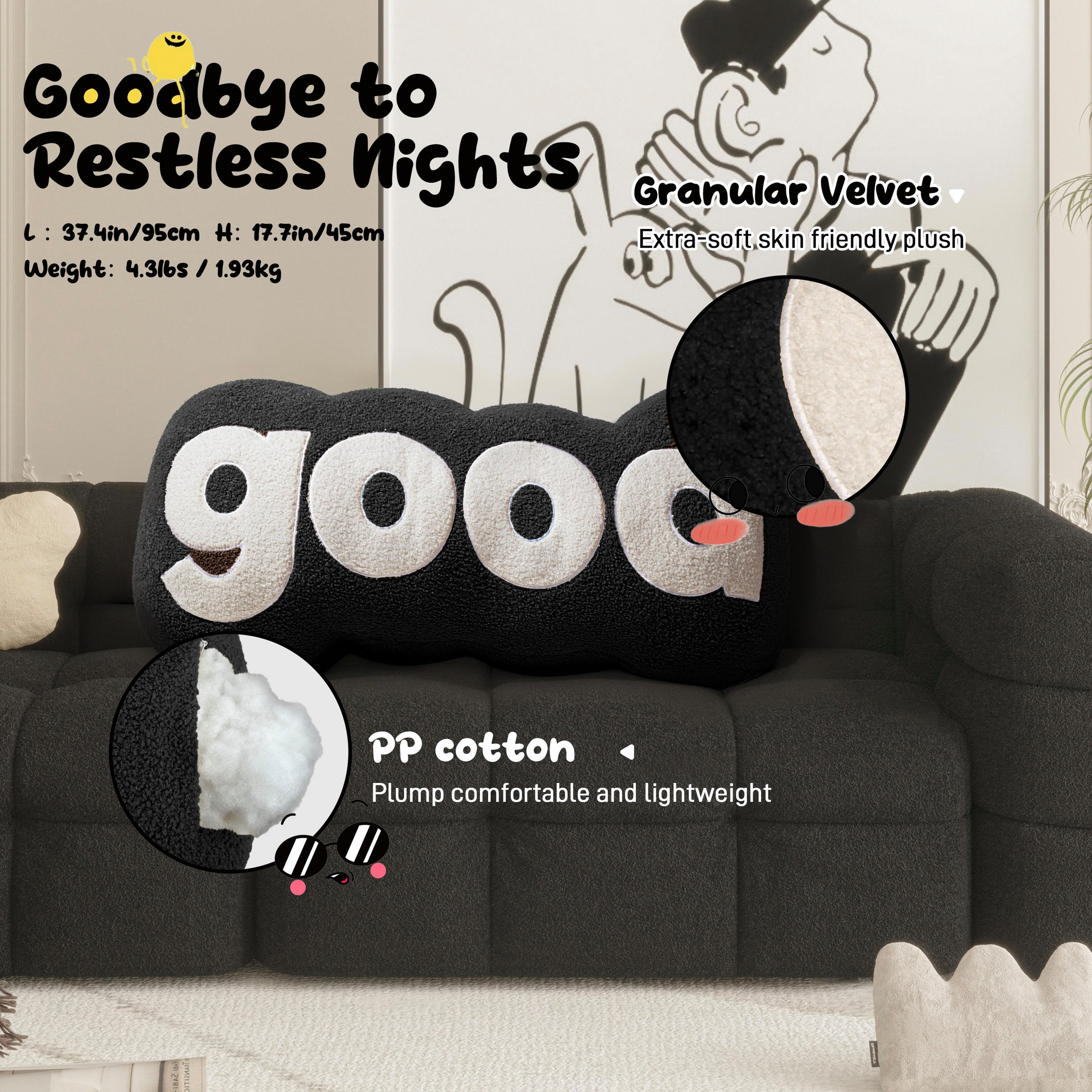 Thumbnail - Vercart Rückenkissen, Schwarz, Textil, Füllung: Polyester, 95x45x24 cm, Wohntextilien, Kissen, Dekokissen