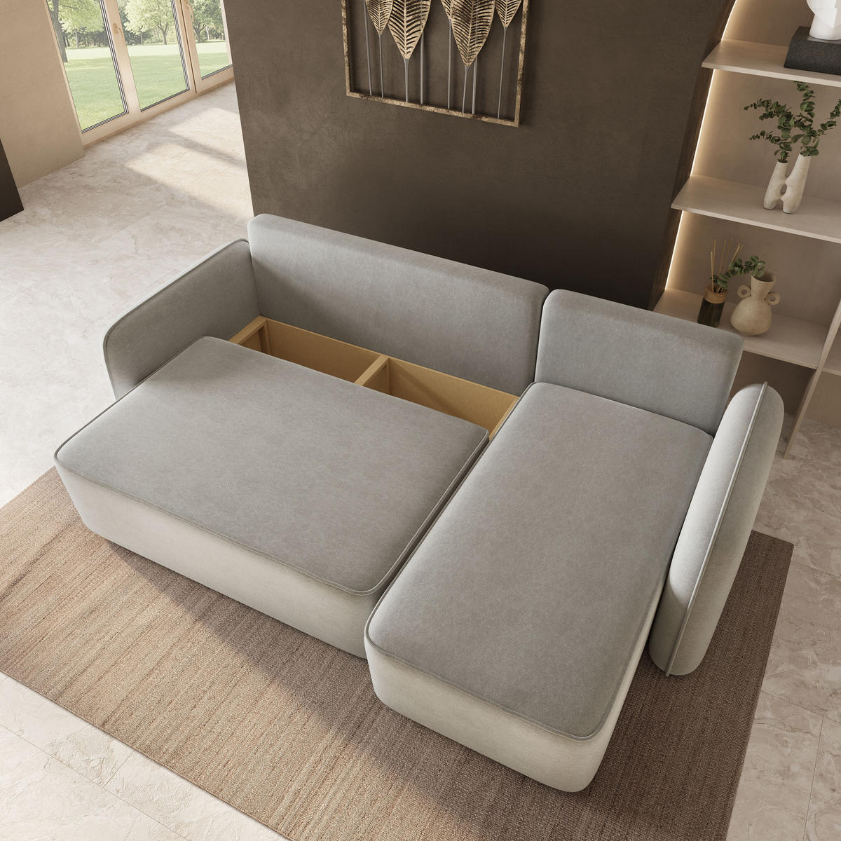 ECKSOFA DOLVER CL Hellgrau Samtstoff mit Schlaffunktion - Hellgrau, Holzwerkstoff/Textil (238/156cm) - MASSENO