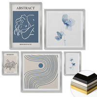 WANDBILDER 5er Set - 50x50 cm & 20x30 cm & 40x60 cm Silberner Rahmen - abstrakte Poster mit Blumenlinien - Silberfarben, Kunststoff (40/60cm) - ArtPrintCave