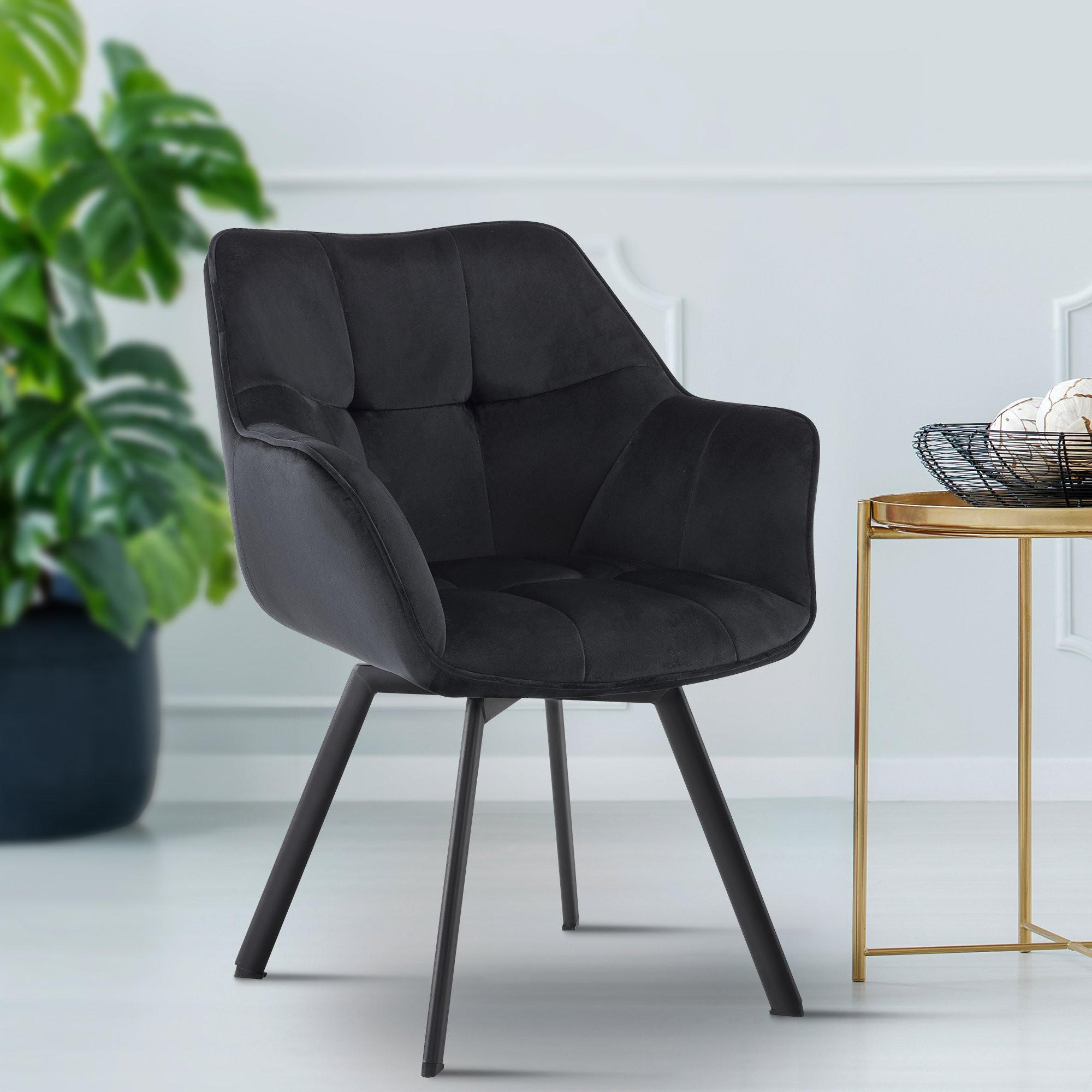 ESSZIMMERSTUHL Samt schwarz - Schwarz, Textil/Metall (60/81/59cm) - CLP