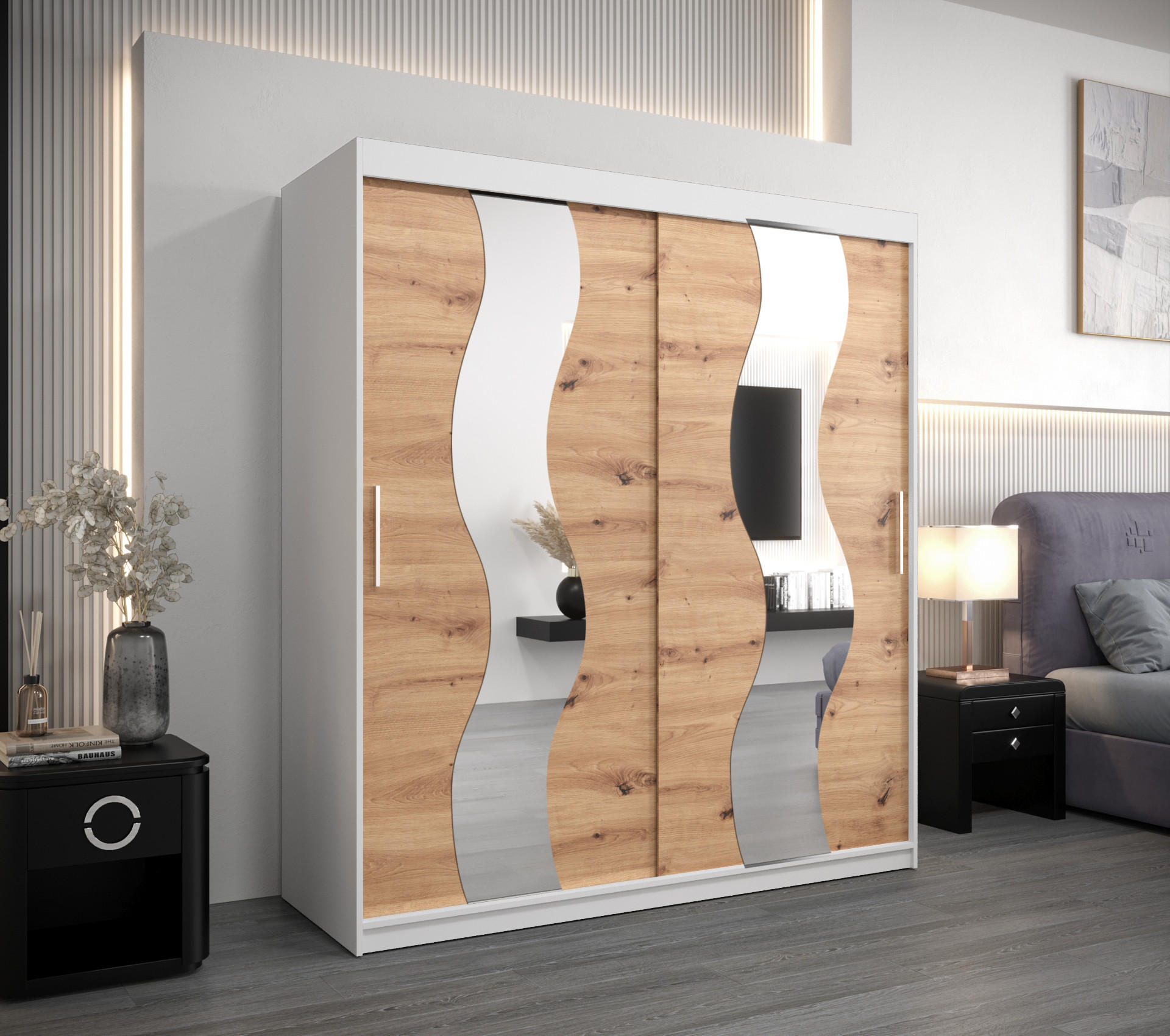 SCHWEBETÜRENSCHRANK 200/180/62 2-türig - Silberfarben/Eiche Artisan, Holz/Kunststoff (180/200/62cm) - Abiks Möbel