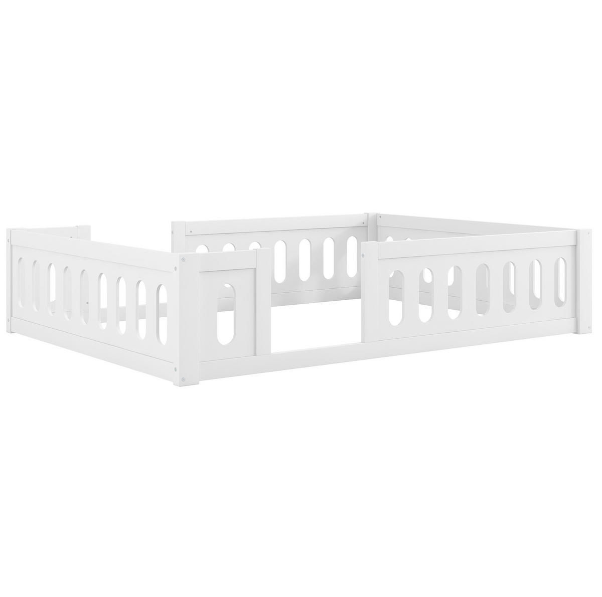 KINDERBETT 140/200 cm weiß aus Kiefernholz und MDF mit Geländer - Weiß, Holzwerkstoff (140/200cm) - OKWISH