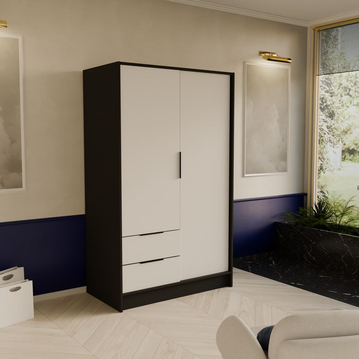 DREHTÜRENSCHRANK CAVA 102/200/51 cm Modern Kleiderschrank 2-türig Schwarz - Schwarz, Holzwerkstoff (102/200/51cm) - MASSENO