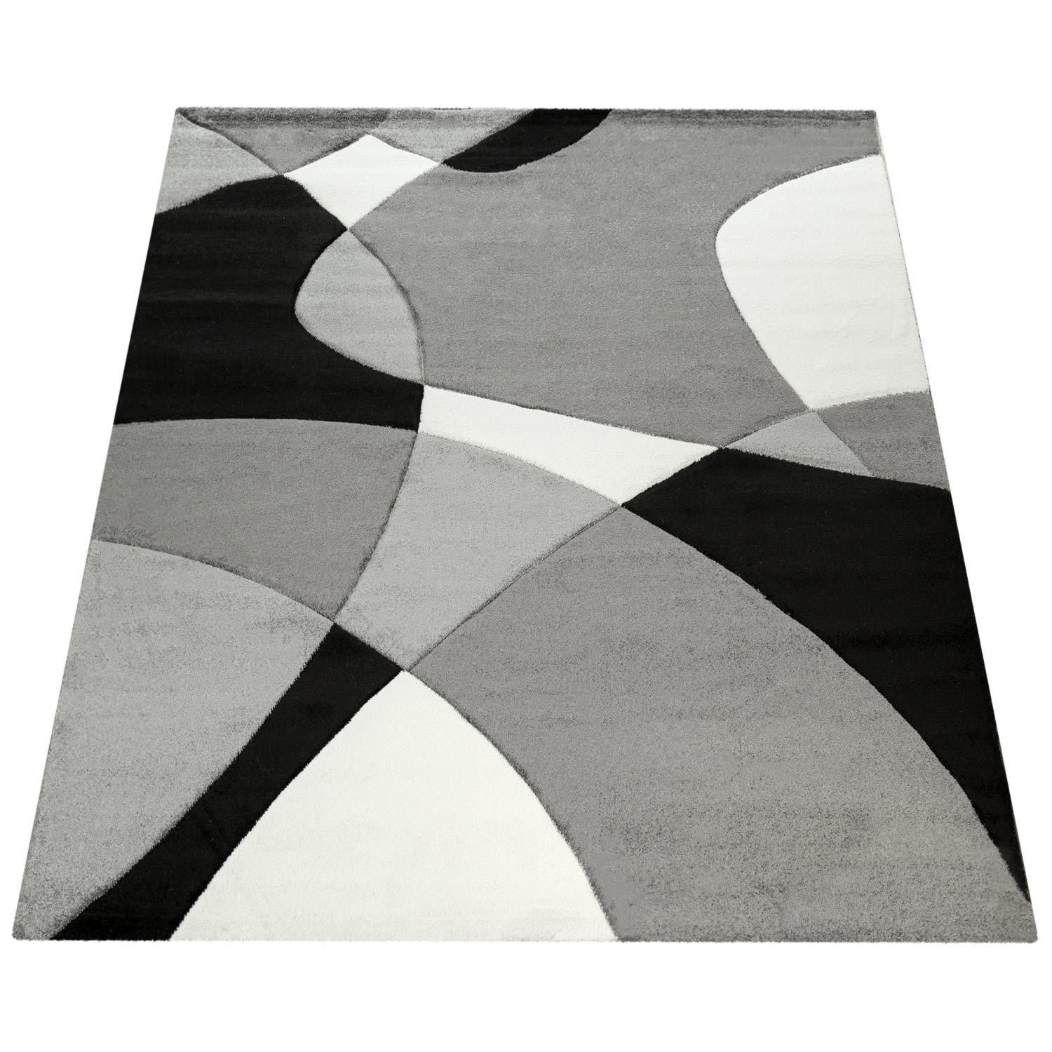 KURZFLOR-TEPPICH DIAMOND 664 SCHWARZ-WEISS 80X150 - Schwarz, Kunststoff (80/150cm) - Paco Home