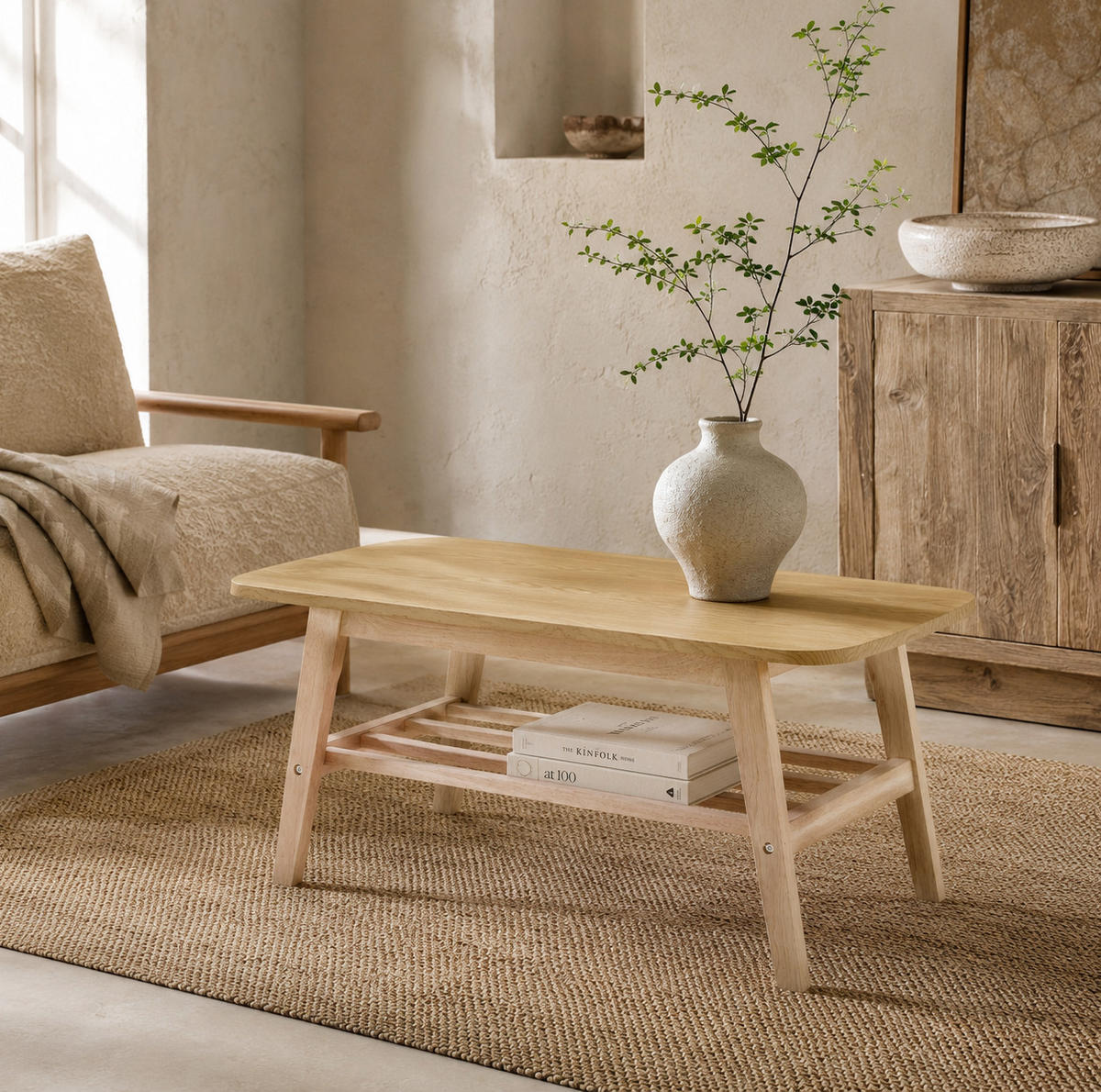 COUCHTISCH 100/48/42 cm cm holzfarben aus Holz mit 2 Ablagen - Eichefarben, Holz (100/48/42.5cm) - OKWISH