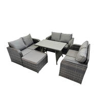 GARTENMÖBELSET mit ESSTISCH,SOFA Polyrattan 7-Sitzer - Dunkelgrau/Grau, Glas/Kunststoff - Fimous