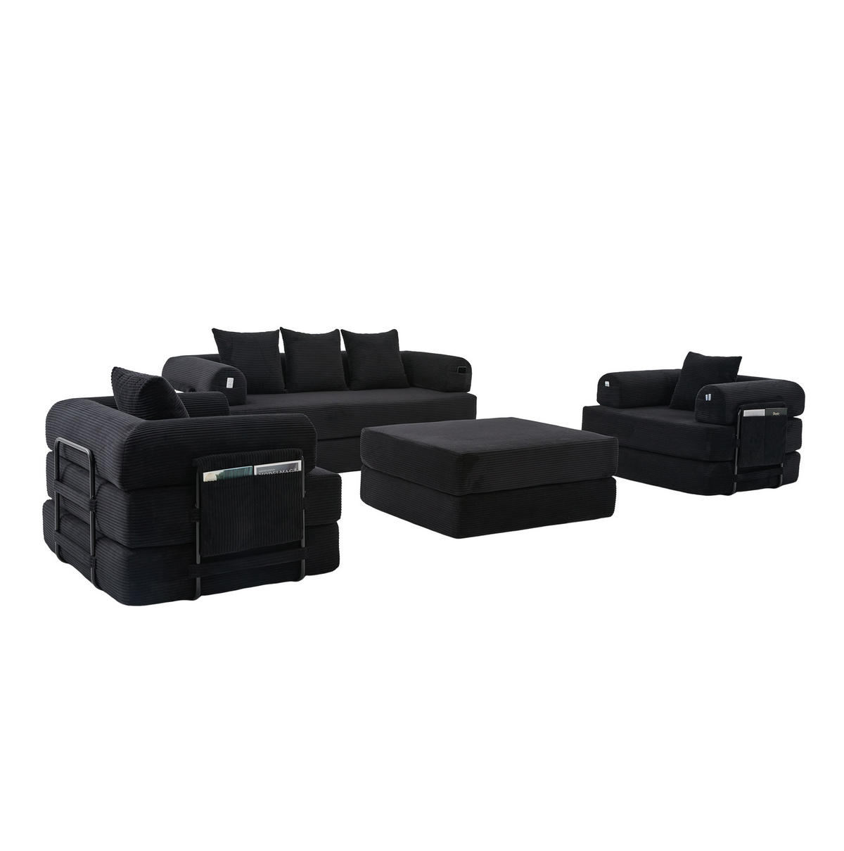 SOFA modular mit Hocker 200 x 94 x 67 cm Cord Black - Schwarz, Kunststoff (190/67/312cm) - Meubliv