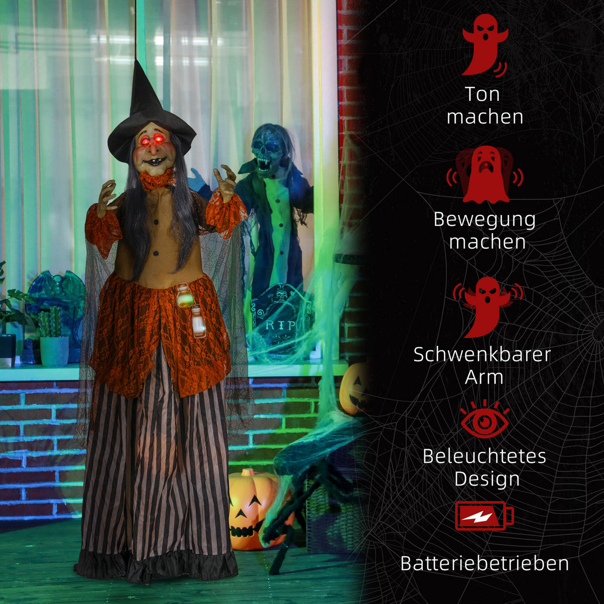 HALLOWEEN-DEKORATION Schwarz 60.0/18.0/183.0cm - Schwarz, Textil (18/183/60cm)