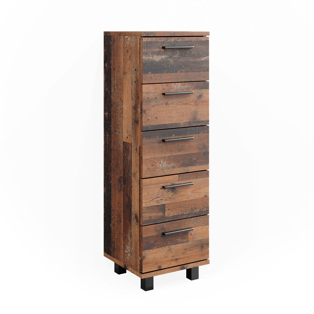 MIDISCHRANK Ilias Eiche rustikal 30 x 95 cm mit 5 Schubladen - Wildeiche, Holzwerkstoff (30/95/30cm) - Vicco