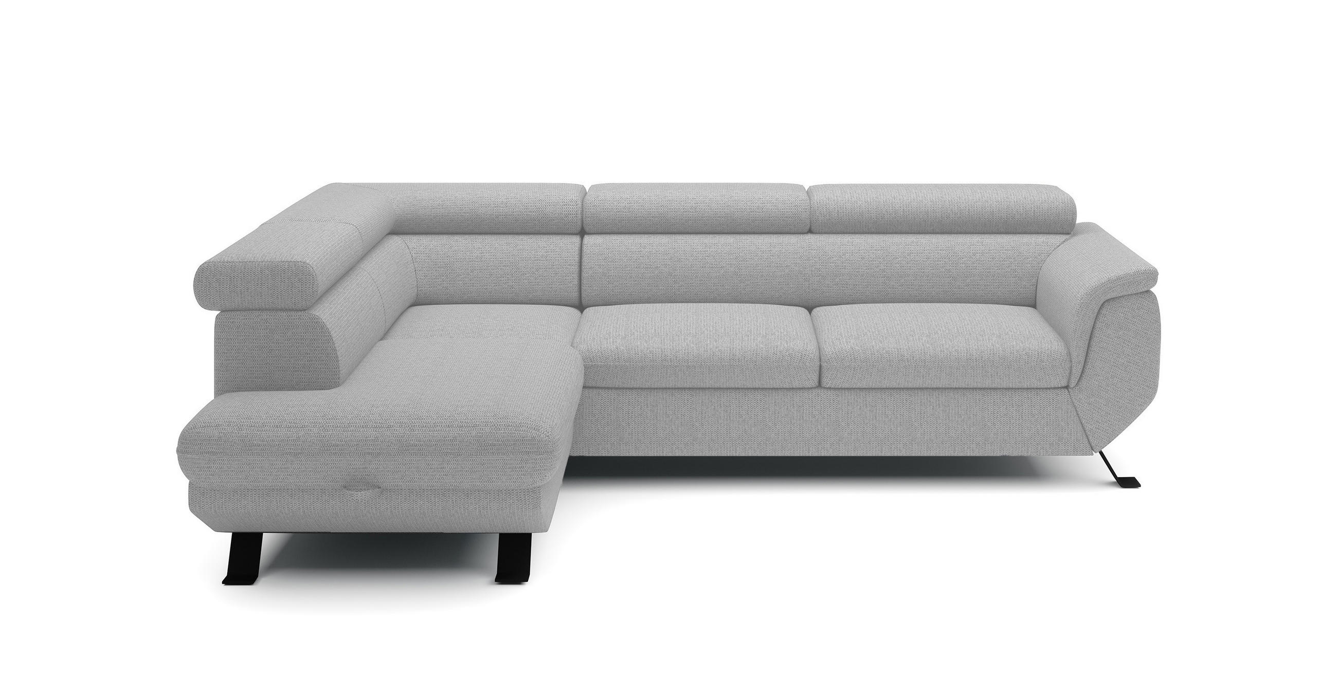 ECKSOFA RAVEN L mit Schlaffunktion und Bettkasten, Freistehend, Polstersofa mit Verstellbaren Kopfstützen, 257x198x96 cm, Linke, Esche - Silberfarben, Holz/Textil (198/256cm) - DomoHome