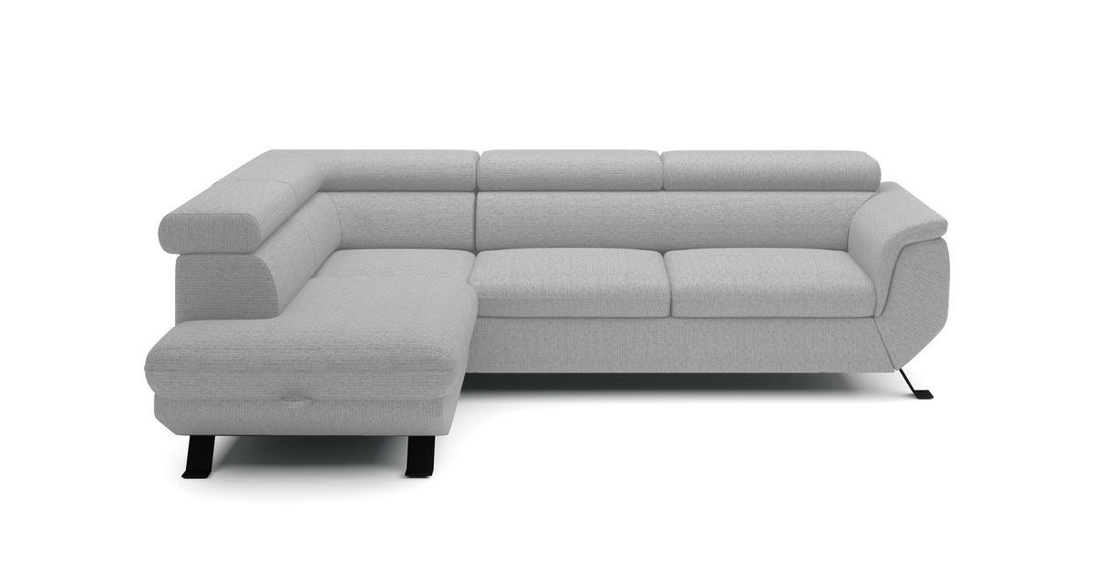 ECKSOFA RAVEN L mit Schlaffunktion und Bettkasten, Freistehend, Polstersofa mit Verstellbaren Kopfstützen, 257x198x96 cm, Linke, Esche - Silberfarben, Holz/Textil (198/256cm) - DomoHome