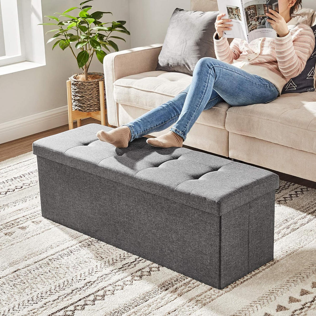 TRUHENBANK Dunkelgrau 110x38 cm mit Stauraum - Grau, Holzwerkstoff (110/38/38cm)