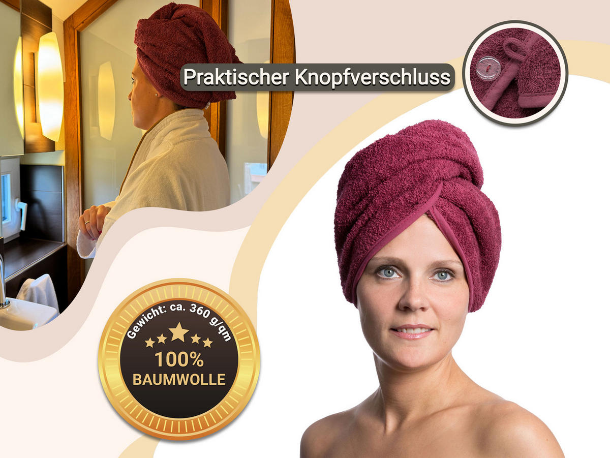 HAARTURBAN, 23x64 cm, 100% Baumwolle, Rot - Brombeere, Textil (23/64cm) - Zollner