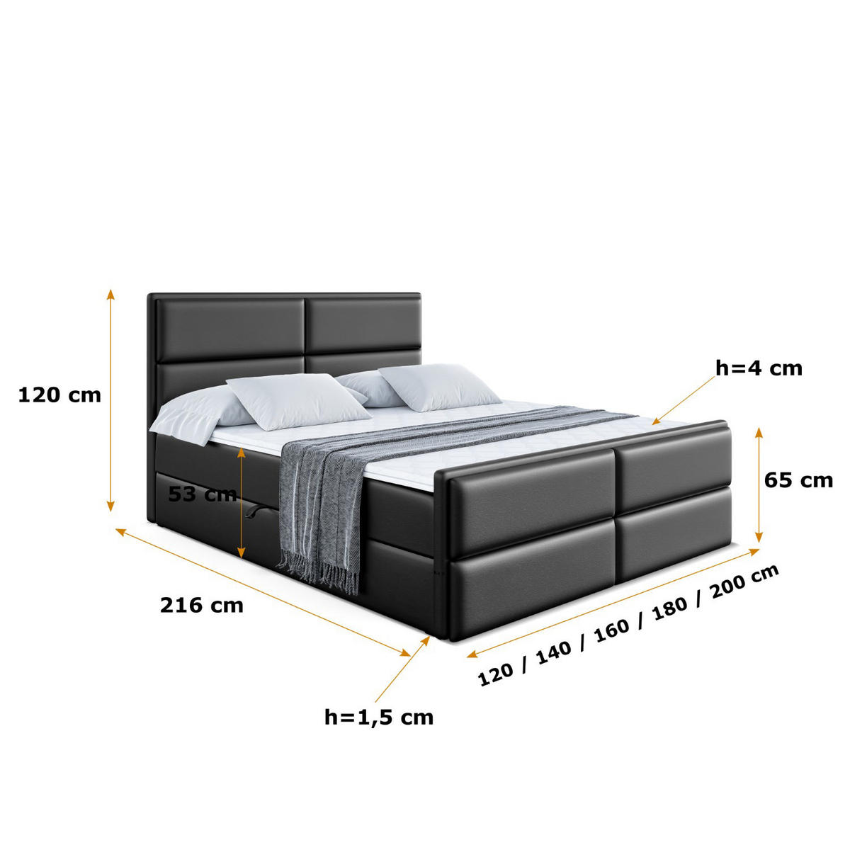 BOXBETT AURA-Z - 140 x 200 - H3 - Schwarz Hochglanz - Schwarz Hochglanz, Holzwerkstoff (140/200cm) - ALTDECOR
