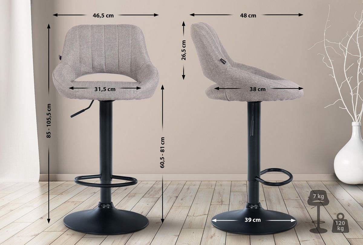 BARHOCKER 2er Set Stoff grau - Grau, Textil (47/85/48cm) - CLP