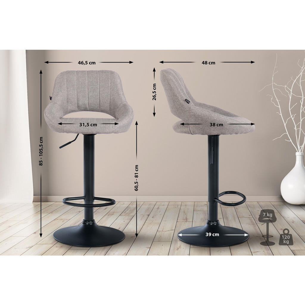 Thumbnail - CLP Barhocker, Grau, Textil, 47x85x48 cm, Esszimmer, Barmöbel, Barhocker