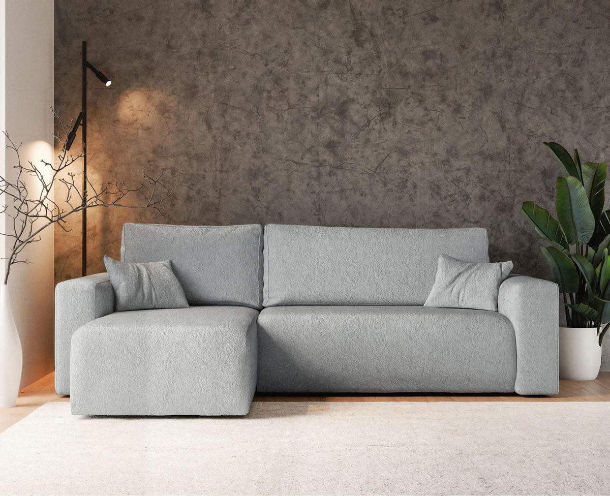 ECKSOFA Pianoni Hellgrau Bouclé-Bezug - Hellgrau/Schwarz, Kunststoff/Textil (244/140cm) - Selsey