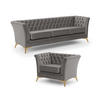 SITZGARNITUR 3+1 Chesterfield Whitby Grau Samt mit goldenen Füßen - Goldfarben/Grau, Holz/Textil (237/78/82cm) - S-Style Möbel