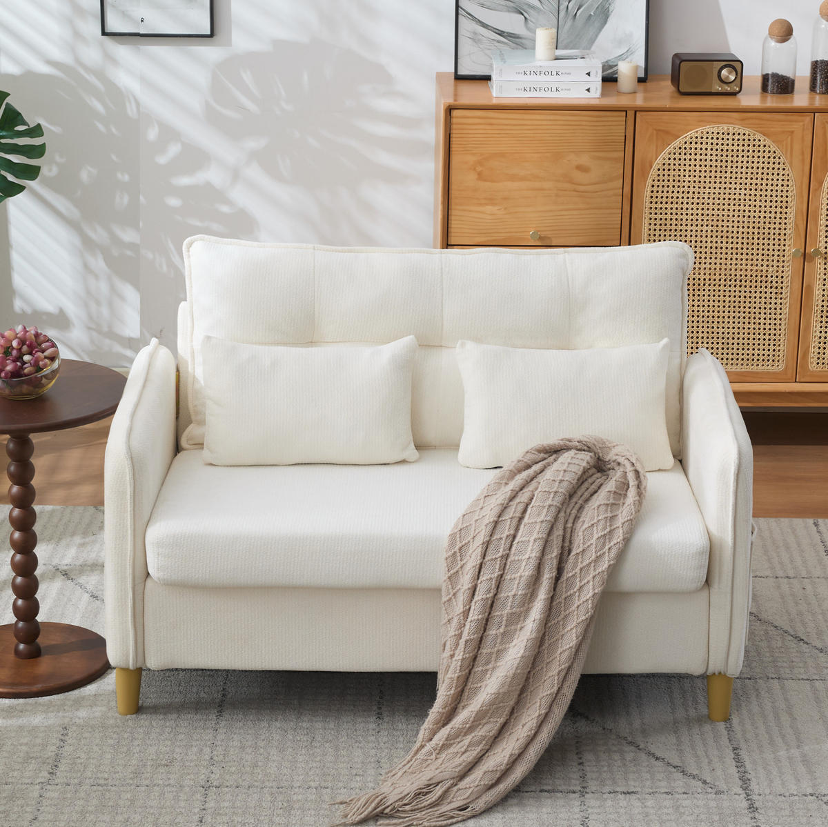 SOFA 2-Sitzer 127 cm Chenille Beige Holzrahmen - Beige, Holzwerkstoff (127/83/75.5cm) - Meubliv