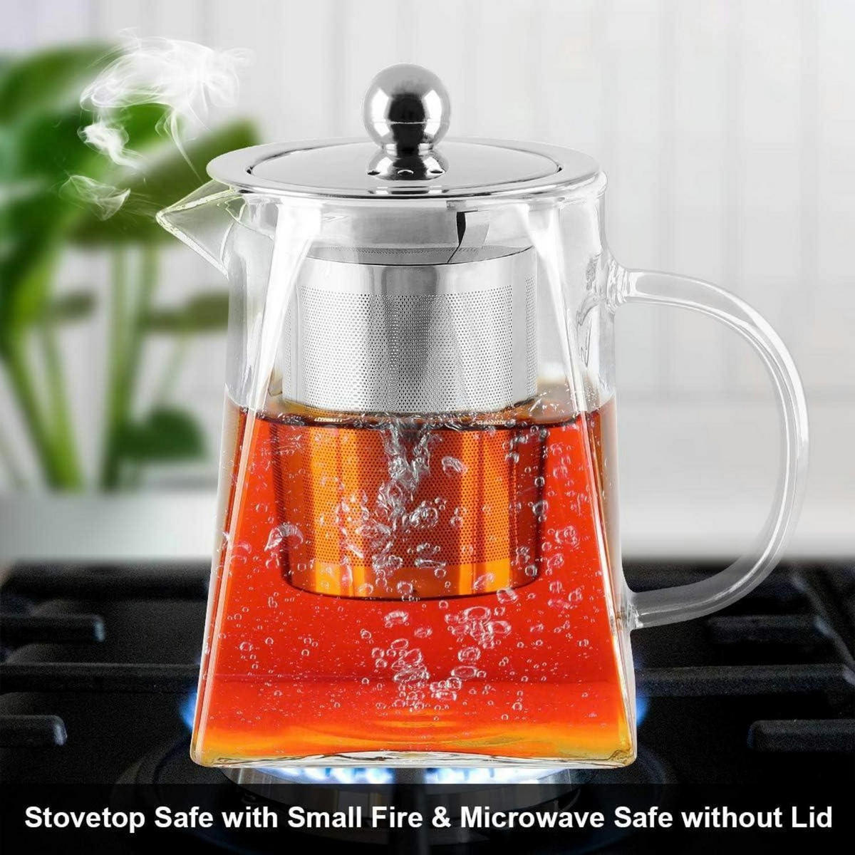 TEEKANNE Glas mit Siebeinsatz 500ml eckig hitzebeständig - Transparent, Glas (8.7/8.7cm)