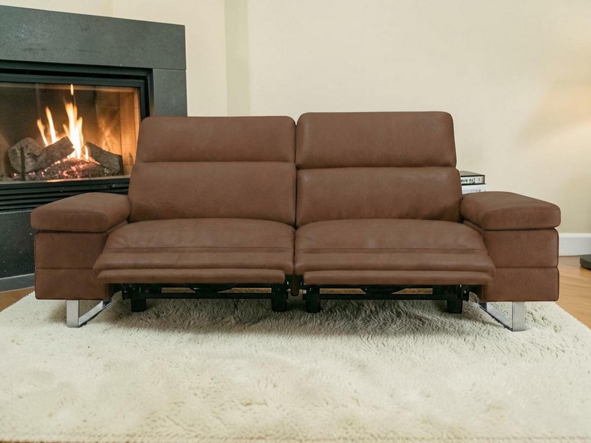 3-SITZER Sofa Virage Echtleder mit 2 x Relaxfunktion Cognacbraun - Cognac, Leder/Metall (212/75/109cm)