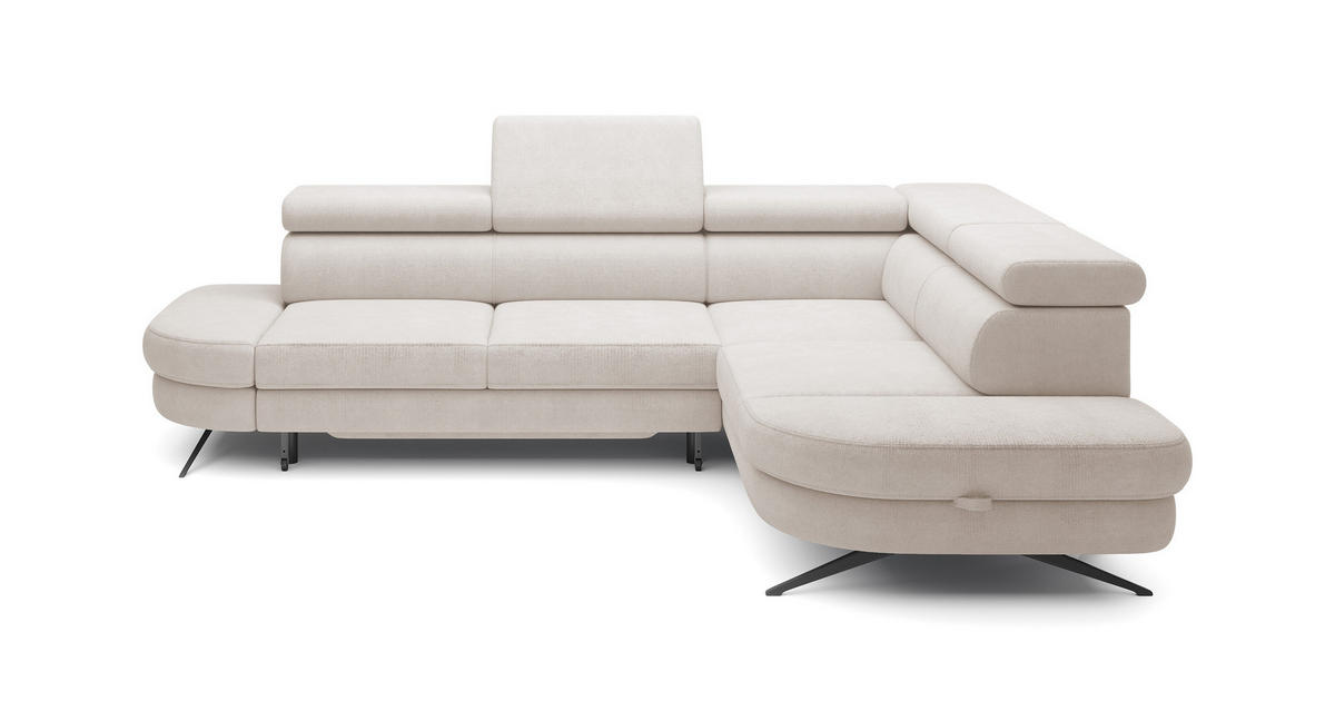 ECKSOFA OTIS L-förm, Schlaffunktion, verstellbare Kopfstützen, in AURORA-Stoff, lose Rückenkissen, freistehend, RECHTS 276x218x97 cm Beige - Beige, Holz/Textil (276/218cm) - DomoHome