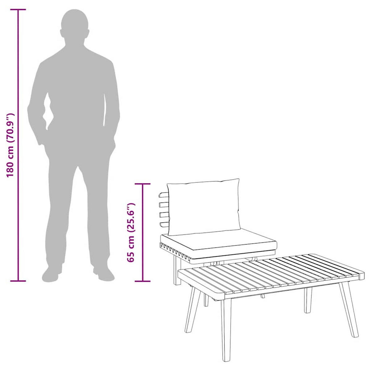 GARTEN-LOUNGE-SET 2-TLG. Mit Kissen Massivholz Akazie - Grau, Holz - vidaXL