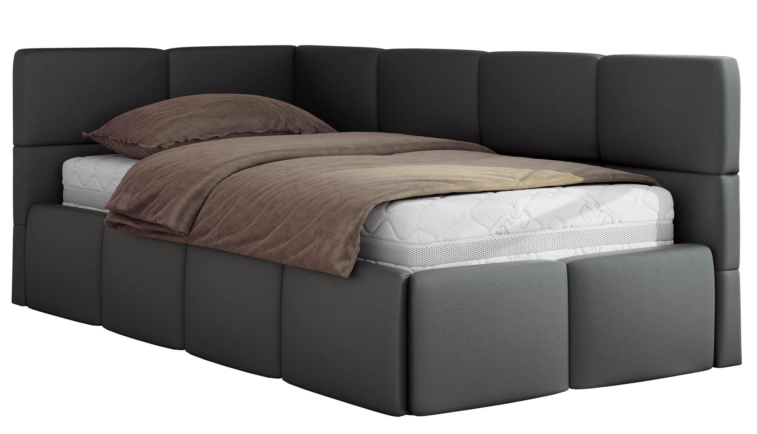 JUGENDBETT ARVO 90/200 - Grau Kunstleder - Pocket-Matratze - Links Seite - Grau, Textil (90/200cm) - MKS