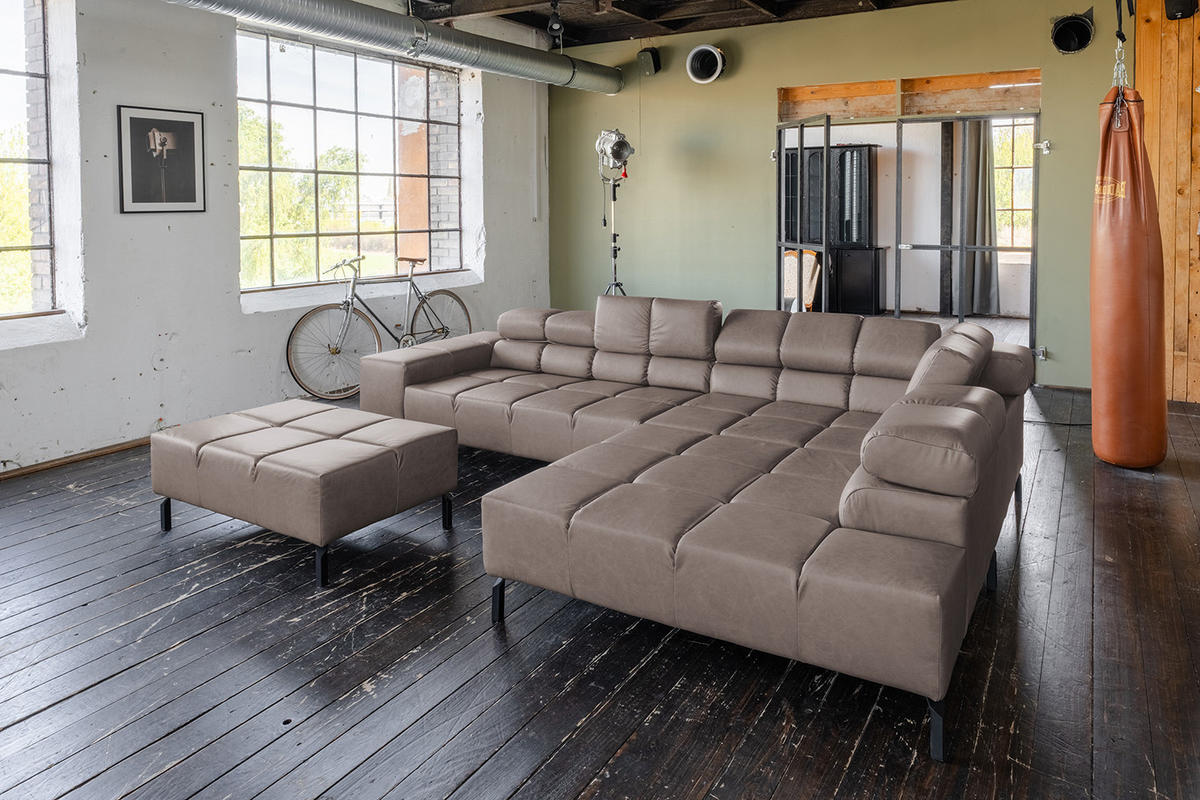 ECKSOFA NELSON Dunkelbraun Leder - Dunkelbraun/Schwarz, Leder/Metall (321/216cm) - KAWOLA
