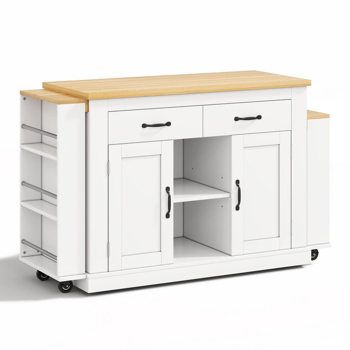 KÜCHENINSEL 142/55/93 cm weiß aus MDF mit Doppelauszug - Weiß, Holzwerkstoff (142/93/55cm) - OKWISH