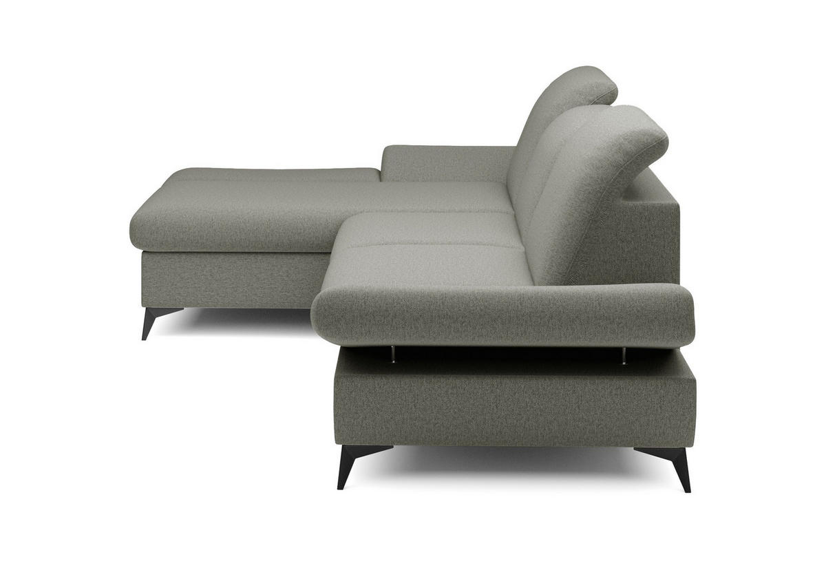 ECKSOFA FELICE L-S Grau Geflochtener Stoff mit Schlaffunktion - Grau, Holz (284/166cm) - MASSENO