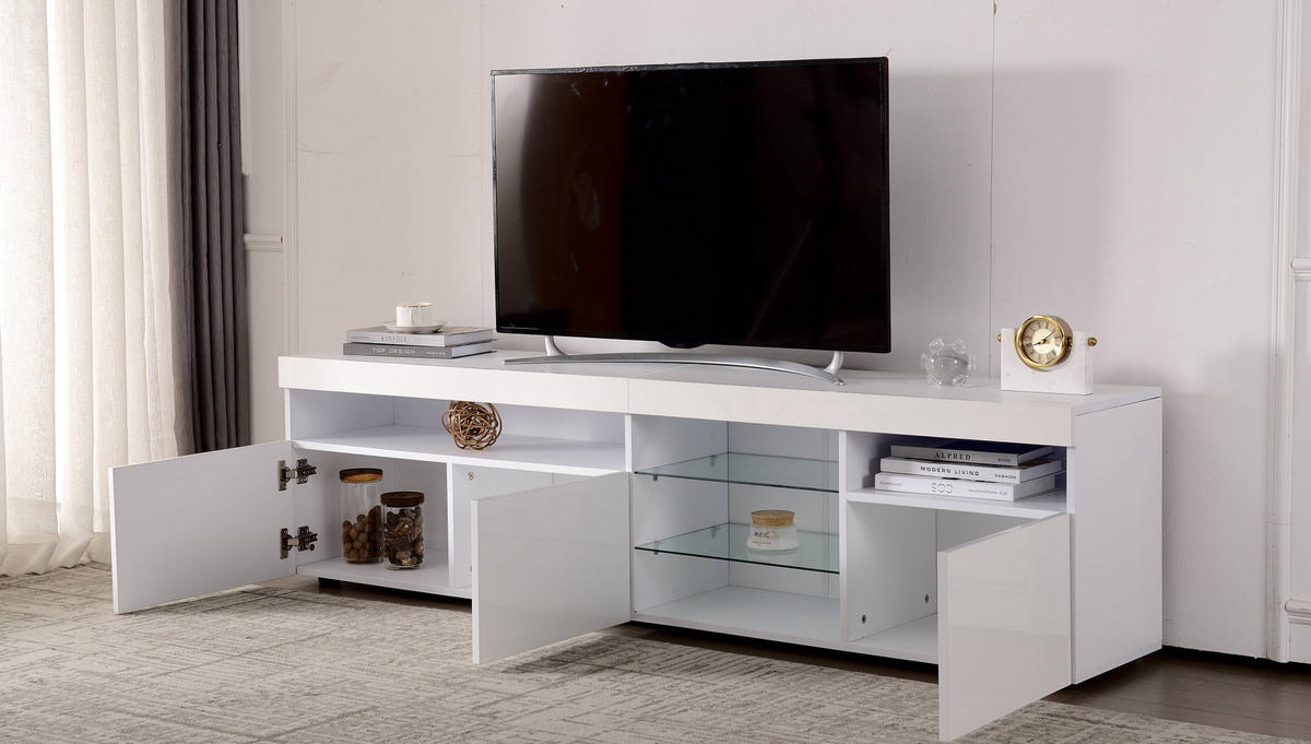 TV-LOWBOARD 180/35/48 cm in Weiß mit LED-Beleuchtung und 3 Türen - Weiß, Holzwerkstoff (180/48/35cm) - Flora Grace