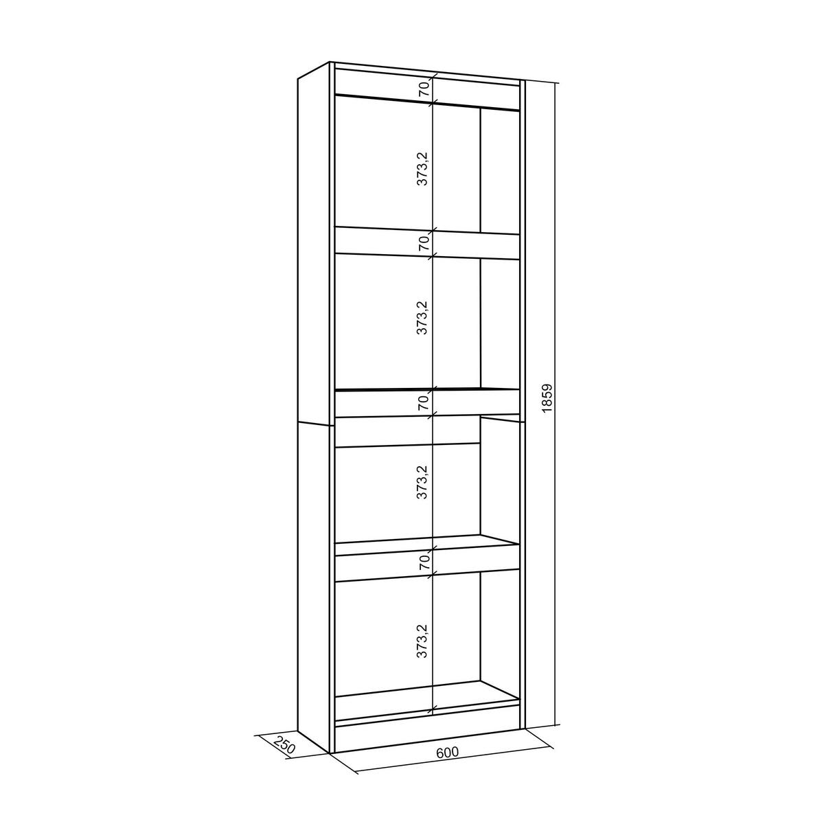 REGAL eiche, schwarz, 60/25/186cm - Eichefarben/Schwarz, Holzwerkstoff (60/186/25cm) - Skraut Home