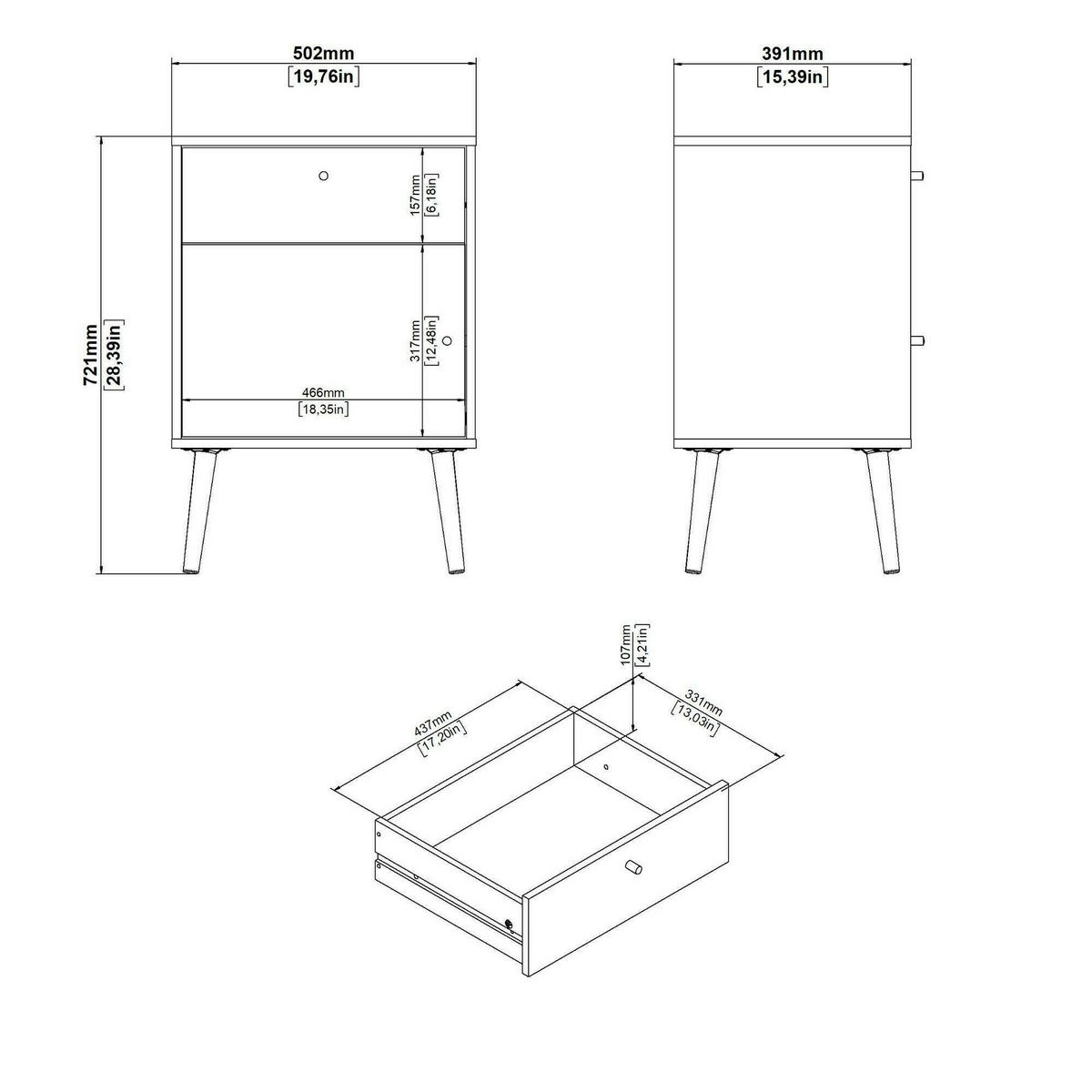 NACHTTISCH Weiß 39.1/50.2/72.1 cm - Weiß, Holzwerkstoff (50.2/72.1/39.1cm) - DMORA