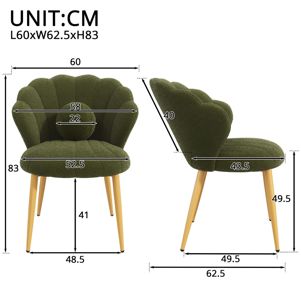 STUHL-SET 2 Stück Muschel-Design, DE-42124, Grün - Grün, Holzwerkstoff (62.5/83/60cm) - ComfortXL