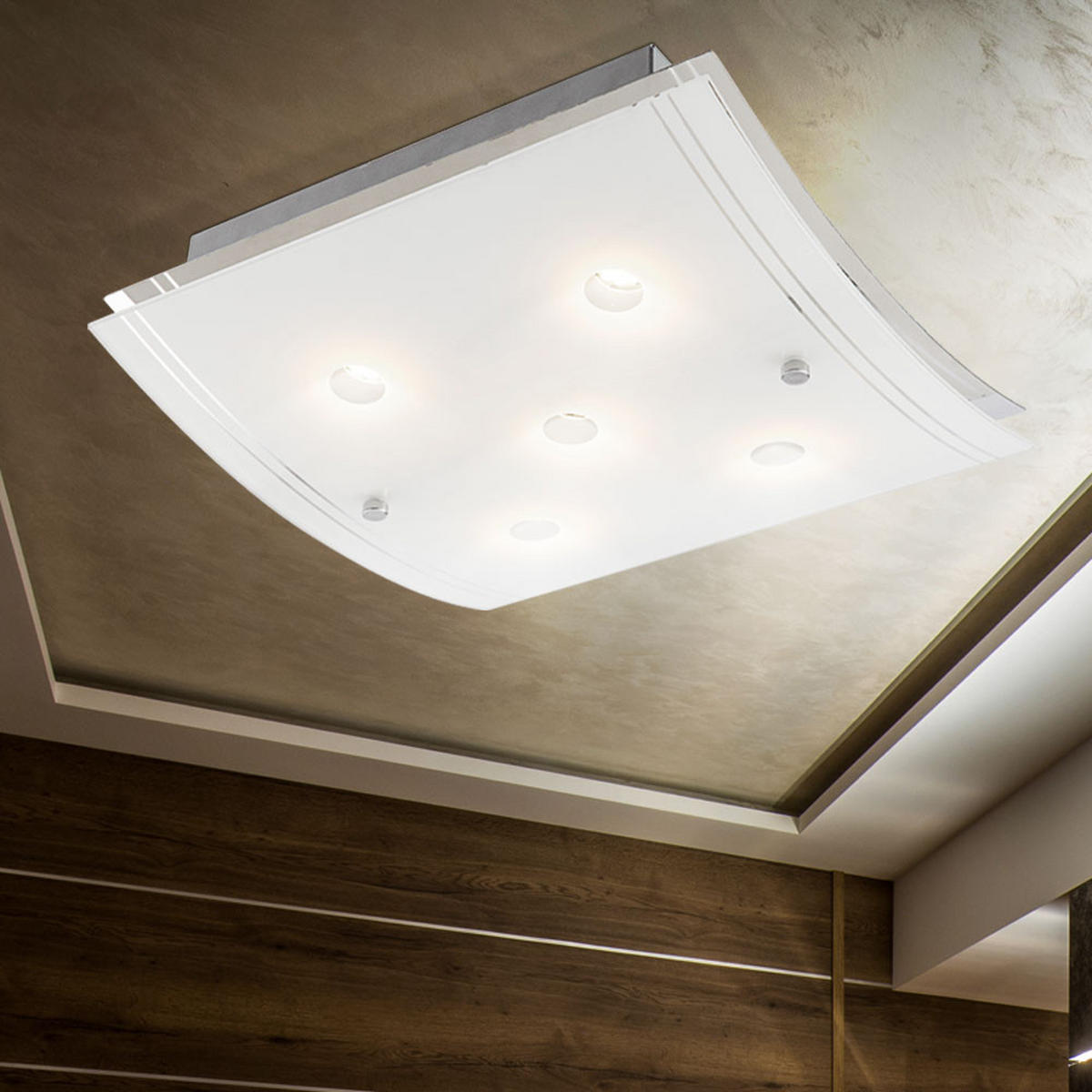 LED DECKENLEUCHTE KADIRA Weiß Metall Glas - Weiß, Glas (28/28/8cm) - Globo Lighting